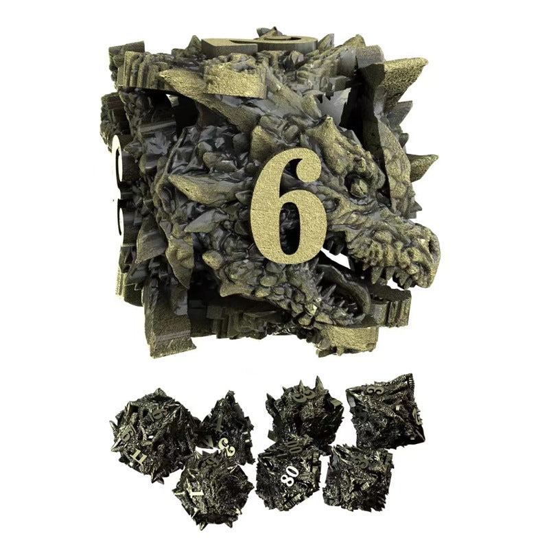 Dragon Head Shaped Metal Hollow Dice for role playing games players, metal dice for Dungeon and Dragon